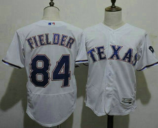 Men's Texas Rangers #84 Prince Fielder White Home 2016 Flexbase Majestic Baseball Jersey