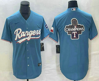 Men's Texas Rangers Blank Big Logo Light Blue Team Logo Cool Base Jersey