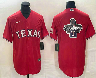 Men's Texas Rangers Blank Big Logo Red Team Logo Cool Base Jersey