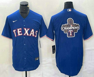 Men's Texas Rangers Blank Big Logo Royal Team Logo Cool Base Jersey