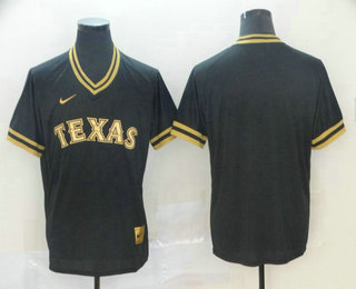 Men's Texas Rangers Blank Black Gold Nike Cooperstown Legend V Neck Jersey