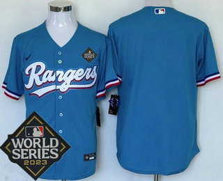 Men's Texas Rangers Blank Ligth Blue 2023 World Series Cool Base Jersey