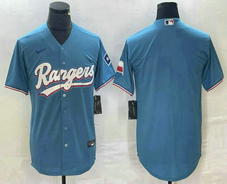 Men's Texas Rangers Blank Number Light Blue Team Logo Cool Base Jersey 02