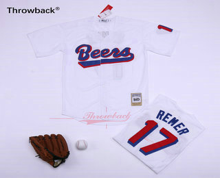 Men's The Baseketball Beers Movie #17 Doug Remer Button Down White Baseball Jersey