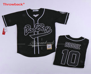 Men's The Movie Bad Boy #10 Biggie Black Baseball Film Jersey Stiched Buttons Short Sleeve Jersey