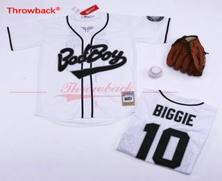 Men's The Movie Bad Boy #10 Biggie White Baseball Film Jersey Stiched Buttons Short Sleeve Jersey