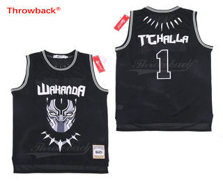 Men's The Movie Black Panther Wakanda #1 T'Challa Black Stitched College Basketball Jersey