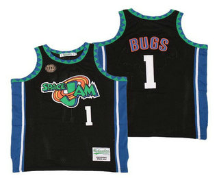 Men's The Movie Space Jam #1 Bugs Bunny Black Soul Swingman Basketball Jersey