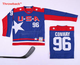 Men's The Movie The Mighty Ducks #96 Charlie Conway Blue Team USA All Star Stitched Film Ice Hockey Jersey