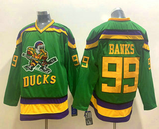 Men's The Movie The Mighty Ducks #99 Adam Banks Green CCM Vintage Throwback Jersey