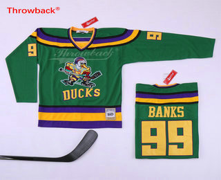 Men's The Movie The Mighty Ducks #99 Adam Banks Green Stitched Film Ice Hockey Jersey