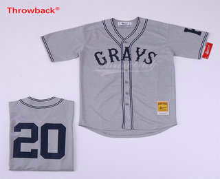 Men's The Movie USA Negro Leagues NLBM Homestead Grays #20 Josh Gibson No Name Gray Stitched Baseball Jersey