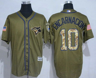 Men's Toronto Blue Jays #10 Edwin Encarnacion Green Salute to Service Cool Base Baseball Jersey