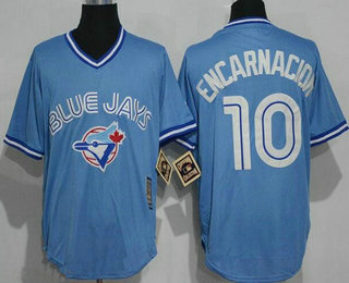 Men's Toronto Blue Jays #10 Edwin Encarnacion Light Blue Pullover Majestic Cool Base Cooperstown Collection Jersey