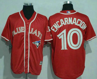 Men's Toronto Blue Jays #10 Edwin Encarnacion Red Stitched MLB 2016 Canada Day Majestic Cool Base Jersey