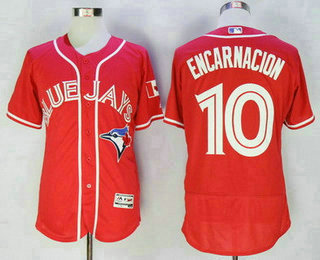 Men's Toronto Blue Jays #10 Edwin Encarnacion Red Stitched MLB 2016 Canada Day Majestic Flex Base Jersey