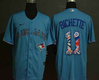 Men's Toronto Blue Jays #11 Bo Bichette Light Blue Team Logo Stitched MLB Cool Base Nike Jersey