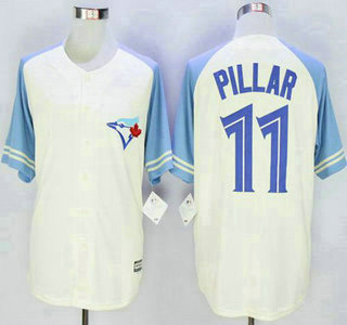 Men's Toronto Blue Jays #11 Kevin Pillar Cream With Blue Exclusive New Cool Base Jersey