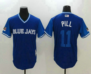 Men's Toronto Blue Jays #11 Kevin Pillar Pill Light Blue-Royal 2018 Players' Weekend Authentic Jersey