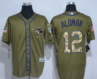 Men's Toronto Blue Jays #12 Roberto Alomar Retired Green Salute to Service Cool Base Baseball Jersey