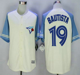 Men's Toronto Blue Jays #19 Jose Bautista Cream With Blue Exclusive New Cool Base Jersey