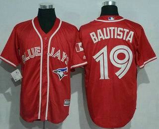 Men's Toronto Blue Jays #19 Jose Bautista Red Stitched MLB 2016 Canada Day Majestic Cool Base Jersey