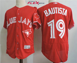 Men's Toronto Blue Jays #19 Jose Bautista Red Stitched MLB 2017 Majestic Flex Base Jersey