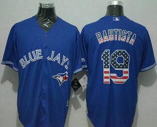 Men's Toronto Blue Jays #19 Jose Bautista USA Flag Fashion Blue New Cool Base Jersey