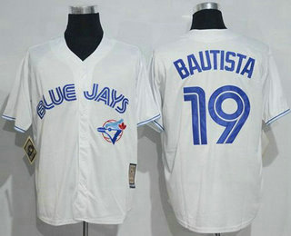 Men's Toronto Blue Jays #19 Jose Bautista White Majestic Cool Base Cooperstown Collection Player Jersey