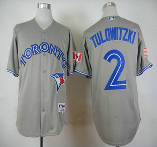 Men's Toronto Blue Jays #2 Troy Tulowitzki 2015 Road Gray Jersey Commemorative Flag Patches