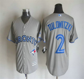 Men's Toronto Blue Jays #2 Troy Tulowitzki Away Gray 2015 MLB Cool Base Jersey