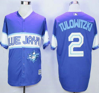 Men's Toronto Blue Jays #2 Troy Tulowitzki Blue Exclusive New Cool Base Jersey