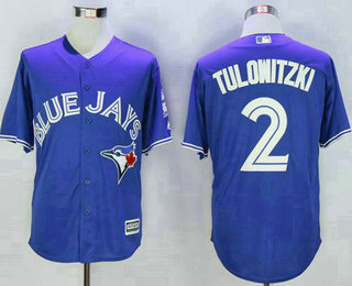 Men's Toronto Blue Jays #2 Troy Tulowitzki Blue New Cool Base 40th Anniversary Baseball Jersey