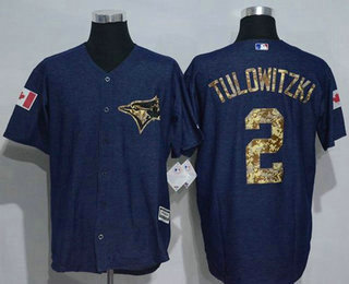 Men's Toronto Blue Jays #2 Troy Tulowitzki Blue Salute to Service Cool Base Baseball Jersey