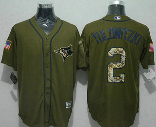 Men's Toronto Blue Jays #2 Troy Tulowitzki Green Salute to Service Jersey