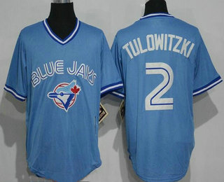 Men's Toronto Blue Jays #2 Troy Tulowitzki Light Blue Pullover Majestic Cool Base Cooperstown Collection Jersey