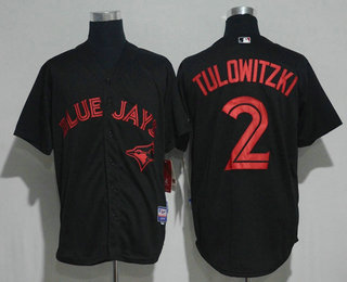 Men's Toronto Blue Jays #2 Troy Tulowitzki Lights Out Black Fashion Stitched MLB Majestic Cool Base Jersey