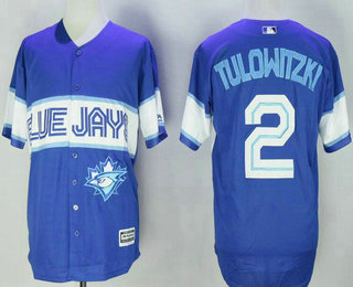 Men's Toronto Blue Jays #2 Troy Tulowitzki New Blue Red Stitched MLB Majestic Cool Base Jersey