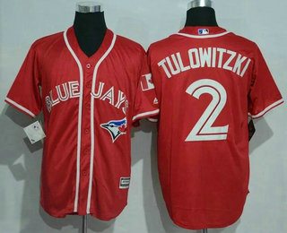 Men's Toronto Blue Jays #2 Troy Tulowitzki Red Stitched MLB 2016 Canada Day Majestic Cool Base Jersey