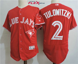 Men's Toronto Blue Jays #2 Troy Tulowitzki Red Stitched MLB 2017 Majestic Flex Base Jersey