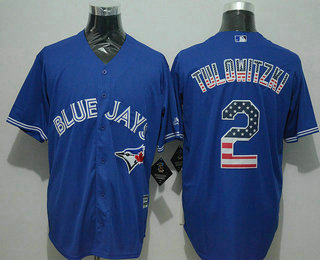 Men's Toronto Blue Jays #2 Troy Tulowitzki USA Flag Fashion Blue New Cool Base Jersey