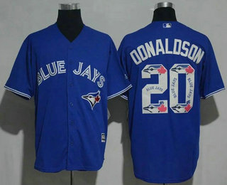 Men's Toronto Blue Jays #20 Josh Donaldson Royal Blue Team Logo Ornamented Stitched MLB Majestic Cool Base Jersey