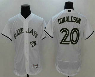 Men's Toronto Blue Jays #20 Josh Donaldson White with Green Memorial Day Stitched MLB Majestic Flex Base Jersey