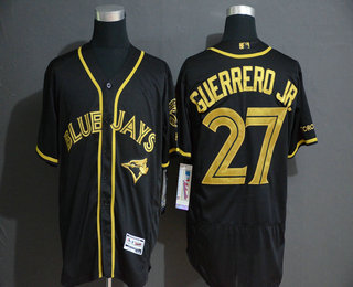 Men's Toronto Blue Jays #27 Vladimir Guerrero Jr. Black Gold Stitched MLB Flex Base Jersey