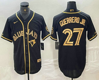 Men's Toronto Blue Jays #27 Vladimir Guerrero Jr Black Gold Cool Base Stitched Baseball Jersey