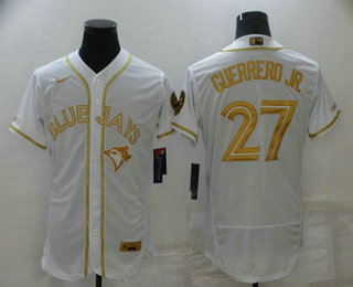 Men's Toronto Blue Jays #27 Vladimir Guerrero Jr White 2021 Golden Edition Stitched Flex Base Nike Jersey