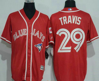 Men's Toronto Blue Jays #29 Devon Travis Red Stitched MLB 2016 Canada Day Majestic Cool Base Jersey