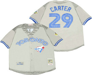 Men's Toronto Blue Jays #29 Joe Carter 1992 Gray Mitchell & Ness Throwback Jersey