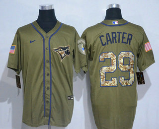 Men's Toronto Blue Jays #29 Joe Carter Green Salute To Service Stitched MLB Cool Base Nike Jersey