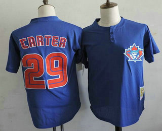 Men's Toronto Blue Jays #29 Joe Carter Mitchell & Ness 1997 Royal Blue Cooperstown Mesh Batting Practice Jersey